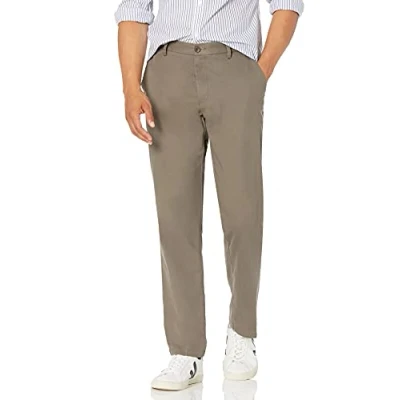 Imagen de Amazon Essentials Pantalón Chino sin Pinzas Antiarrugas de Ajuste Recto Hombre, Gris Topo, 40W / 34L