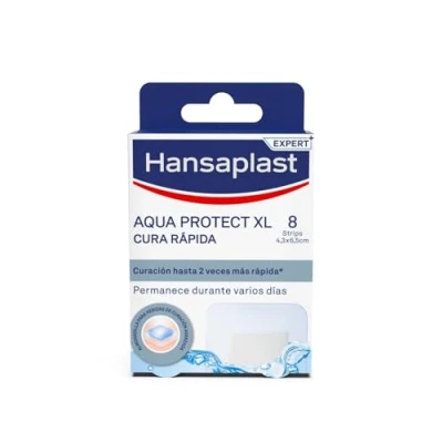 Imagen de Hansaplast Cura Rápida Aqua Protect XL, apósitos avanzados para acelerar el proceso de curación, impermeables y transpirables heridas medianas, 1 x 8 ud (4,3 6,5 cm)