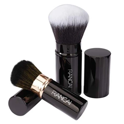 Imagen de Brocha de Maquillaje Retráctil Profesional Pinceles Cepillo Cosmetica Portátil Retractable Colorete Ideal para Aplicar Productos y Polvos 2 Piezas (Negro)