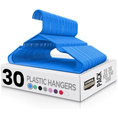 Imagen de Utopia Home Pack de 30 Perchas para Abrigos Plástico Azul Que ahorran Espacio dur aderas y Finas con Ranuras los Hombros