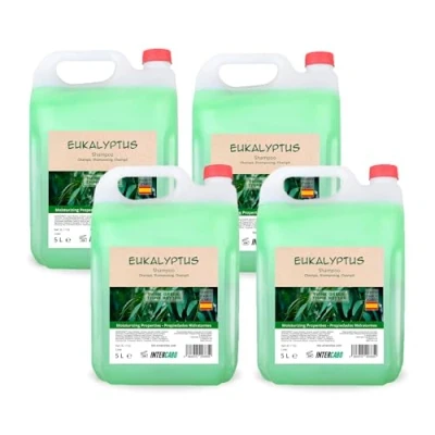 Imagen de Intercabo Pack de 4 Garrafas 5 Litros Champú Eucalipto Shampoo natural Champu para Hospedajes todo tipo cabello