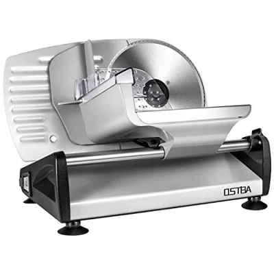 Imagen de OSTBA Cortafiambres Eléctrico OSTBA, Maquina de Cortar Fiambre, 150W, Cuchillas Acero Inoxidable, Sistema Protector Manos, Extrafino Corte para Embutido