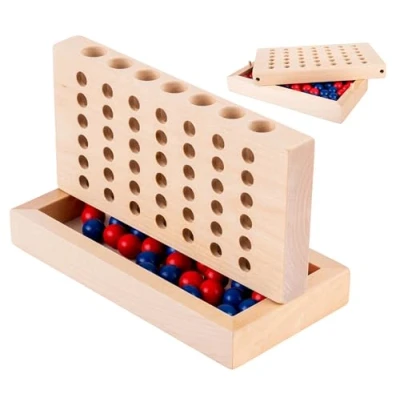Imagen de Engelhart 340925 Cuatro en Línea Juego de Estrategia Madera Versión Viaje para Niños a Partir 6 Años