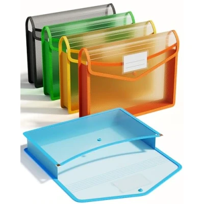 Imagen de ThinkTex Carpeta de Archivos Plástico A4, Organizador Expansión 6 cm sin Divisores Transparentes, Cierre Botón a Presión, Multicolor