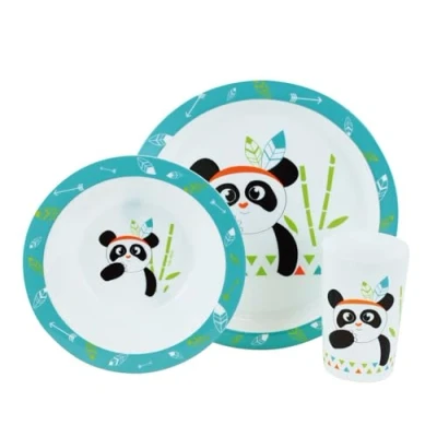 Imagen de FUN HOUSE 005672 Indian Panda Juego de comidas (1 plato, 1 cuenco y vaso para niños) Multicolor