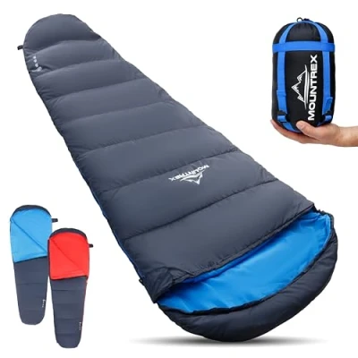 Imagen de MOUNTREX® Saco de Dormir Pequeño tamaño y Ultraligero (720 g) Exterior Verano Tipo Momia (205 x 75 cm) Compacto, cálido Ligero para Camping, Viajes o Festival