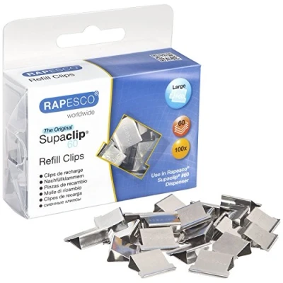 Imagen de Rapesco CP10060S Supaclip 60 Clips de Recarga Acero inoxidable, Paquete 100