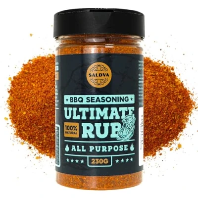 Imagen de Ultimate Rub BBQ Condimento multiusos Sabrosa y versátil mezcla 100% natural de especias Para increíbles platos carne vacuno, cerdo, aves verduras a la barbacoa Tarro Grande (230 g)