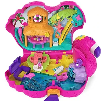 Imagen de Polly Pocket Fiesta de Flamencos Cofre Bolso con 26 sorpresas, muñeca Accesorios, Juguete +4 años (Mattel HGC41)