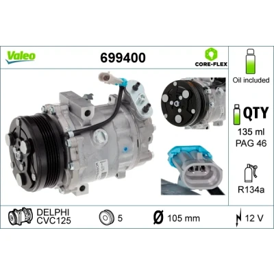 Imagen de VALEO 699400 compresor de Aire Acondicionado CVC125 12 PAG 46 R 134 a con aceite NEW ORIGINAL PART OPEL: Astra G CC