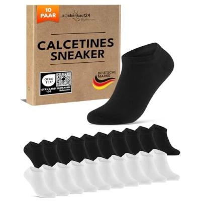 Imagen de sockenkauf24 Calcetines Tobilleros Hombre Mujer 10 Pares Cortos Algodón Transpirables (Negro Blanco 35 38)