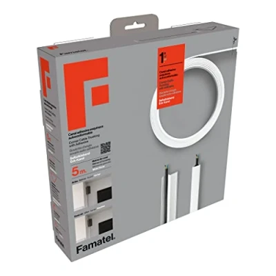 Imagen de Famatel Canaleta Cables Esquinera Adhesiva, 5 Metros, 10 x 16 mm, Novedad Formato Enrollable, Rectangular, Fácil Montaje con Autoadhesivo, para cableado, Blanco