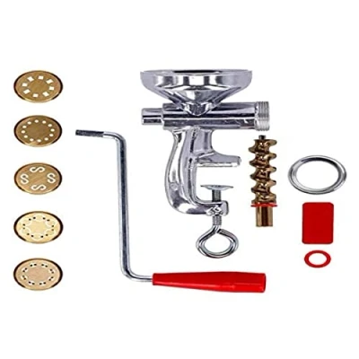 Imagen de Prensa pasta Fresca con 5 Tiras para Espaguetis, Macarrones, Bucatini, Caserecce y Guitarra guardapolvo virola de aluminio Máquina hacer