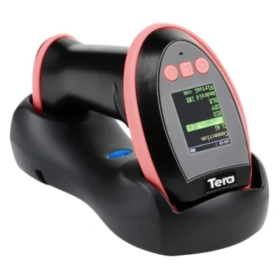 Imagen de Tera 1D 2D QR Escáner de códigos Barras con Pantalla configuración Digital y Teclado, Funciona conexión inalámbrica Bluetooth 2.4G Cable USB, Modelo HW0009 Rosa