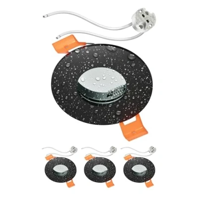 Imagen de ledscom.de 4 piezas Marco empotrable en techo ERID, antihumedad, baño, IP44, redondo, negro mate, incl. toma GU5.3