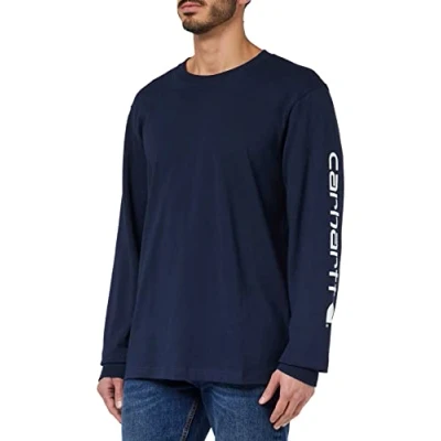 Imagen de Carhartt, Hombre, Camiseta Con Logotipo Gráfico En La Manga Larga, Tejido Grueso, Ajuste Ligeramente Holgado, Azul marino, M