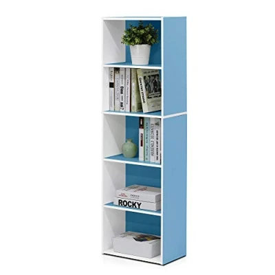 Imagen de Furinno 11055 Estantería, Madera, White/Light Blue, 5 Compartimentos