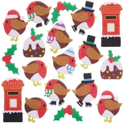 Imagen de Baker Ross FX305 Pegatinas de Fieltro con Mini Petirrojos Navideños Paquete 100, para Niños