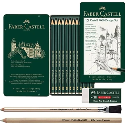 Imagen de Faber Castell 119064 9000 Lápices (12 unidades, 5B 5H + 2 gomas de borrar y goma sin PVC