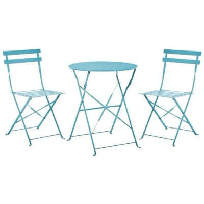Imagen de Conjunto de balcón 3 piezas patio exterior mesa redonda y sillas acero azul Fiori