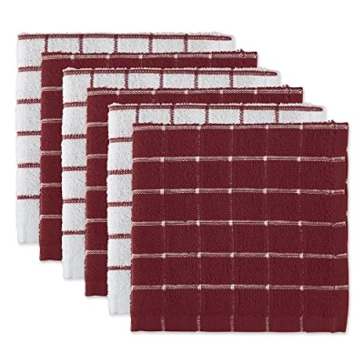 Imagen de DII 100% algodón, Lavable a máquina, Ultra Absorbente, Basic Everyday 12 x paños de Cocina Rizo, diseño Ventana, Juego 6 Unidades, Color Vino