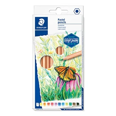 Imagen de STAEDTLER Bolígrafo Pastel 146, formato hexagonal clásico, degradados de color fino con mina en polvo fino, para pintura plana y detallada, 12 colores estuche cartón, 146P C12