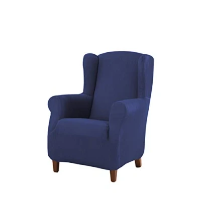 Imagen de Estoralis Berta Funda Sillon de Diseño Moderno Tejido Elastico Azul para Orejero 70 a 110 cm. Protector Adaptable Todo Tipo Sillones