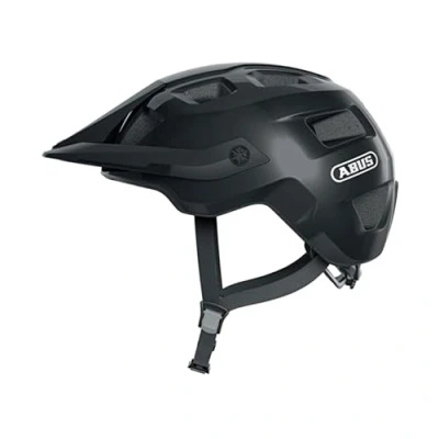 Imagen de ABUS casco MTB MoTrip de ciclismo robusto con visera ajustable en altura para ciclistas montaña ajuste personalizado unisex negro brillante, L, L (57 61 cm)