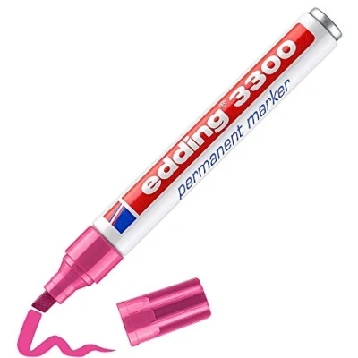 Imagen de edding 3300 marcador permanente rosa 1 rotulador punta biselada 5 mm indeleble de secado rápido resistente al agua y a los borrones cartón, plástico, madera, metal, tela universal