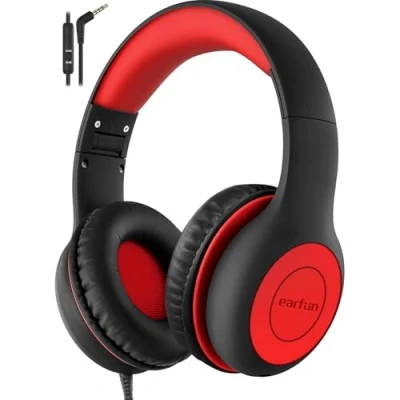 Imagen de EarFun Auriculares para niños con Cable micrófono, 85/94 dB de límite Volumen niños, portátiles Shareport, Plegables, Sonido estéreo la Escuela