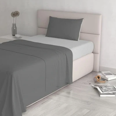 Imagen de Italian Bed Linen Juego de sábanas Color Natural (Hoja Plana 180x300, Plancha instalada 120x200cm+Funda Almohada 52x82cm), Gasolina Petroleo/Verde Botella, LILA/CIRUELA, pequeño doble