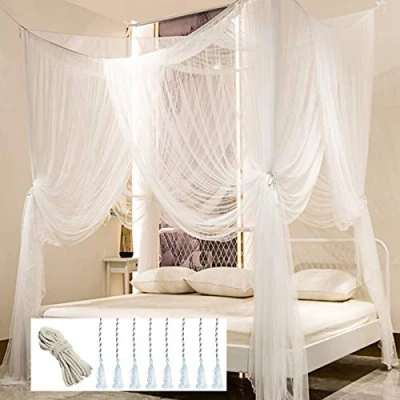 Imagen de HanYun Mosquitera para Cama de Matrimonio, 4 Postes esquineros, Elegante Juego dosel, Gancho Barra y Cuerda Profesional Red, Cortinas toldo, matrimonial/Queen/King (Blanco)…