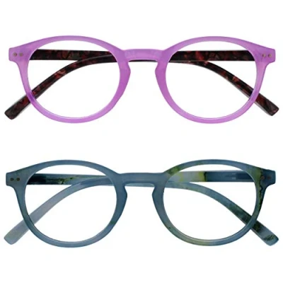 Imagen de Opulize Zen Gafas de Lectura Pack 2 Redondo Rosa y Azul Turquesa Brillante Bisagras con Muelle Resistente a los Arañazos RR24 4Q +1.00