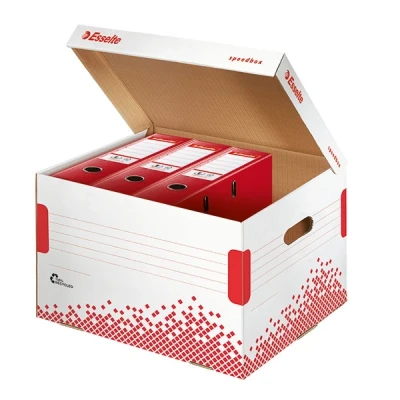 Imagen de Esselte 623914 Archiv Klappdeckelbox SPEEDBOX, für Ordner, weiß/rot