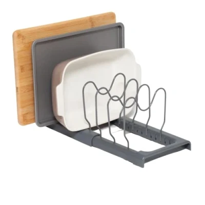 Imagen de simplywire Soporte Extensible para Bandeja de Horno y Tabla Cortar Almacenamiento tapaderas cazuelas sartenes Organizador armarios Cocina Gris
