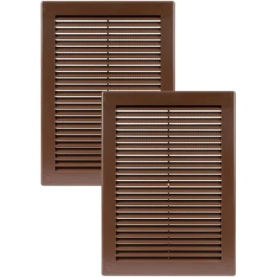 Imagen de Vent Systems 180 x 250 mm 2 piezas marrón cubierta de Ventilación rejillas planas rectangulares Protección contra insectos integrada HVAC para baño, oficina en casa