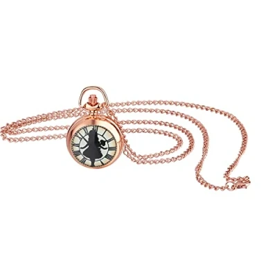 Imagen de JewelryWe Reloj de Bolsillo para Mujer, Caja Moda Simple Niña Esfera con Números Arábigos Collar Mujer Cadena Suéter Oro Rosa