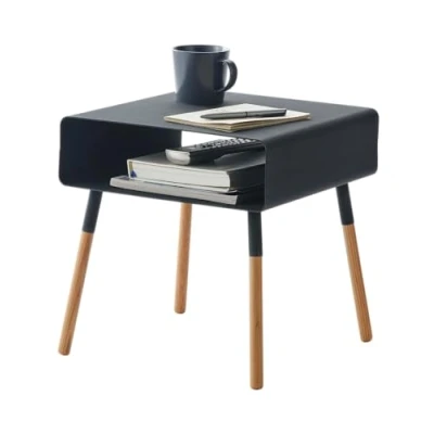 Imagen de YAMAZAKI Liso Mesa Auxiliar, Aleación de Acero Madera, Negro, Talla única