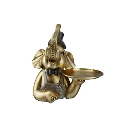 Imagen de GILDE Figura Decorativa de Elefante con Cilindro Resina, Color: Dorado, Altura 29 cm