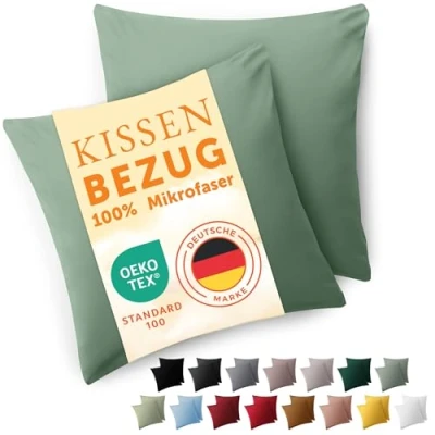 Imagen de Blumtal Fundas de Almohada 60x60 cm (Juego 2) cojín Microfibra para sofá con Cierre Sobres, Extra Suaves y Lavables, Certificado Oeko Tex Verde