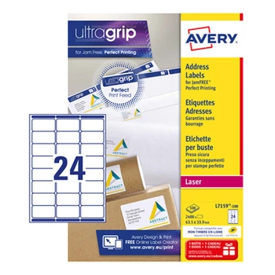 Imagen de Avery L7159 100 Paquete de 2400 etiquetas dirección (63.5 x 33.9 mm), blanco