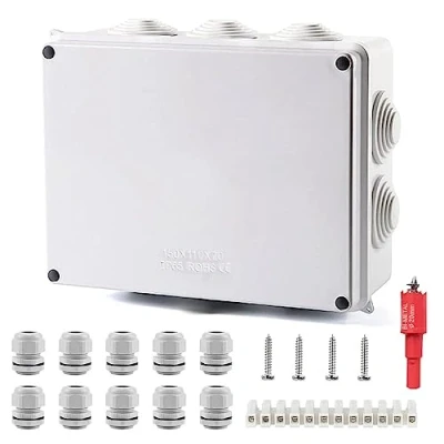 Imagen de Caja Estanca Exterior, 15x11x7cm Conexiones, IP65 Impermeable,con Arandela de Goma,Tornillos, terminales, para la Conexión Cables Eléctricos Iluminación Exteriores
