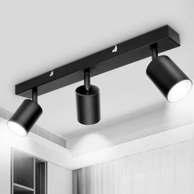 Imagen de TaFiCo Lámpara de Techo con 3 Focos Negro GU10 Plafón Interior Ajustables y Giratorios Luz Aplique Industrial LED Metal para Cocina Dormitorio Salón Sin bombilla