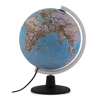 Imagen de TECNODIDATTICA Globo Terráqueo NATGEO Classic 25 Cartografía Físico Política oficial National Geographic Iluminado y giratorio Texto en Español Diámetro cm