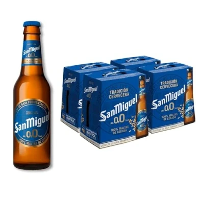 Imagen de San Miguel 0,0, Pack 24 Botellas x 25cl, Cerveza Sin Alcohol, Pils Dorada Ligera y Refrescante, 0,0% Alcohol