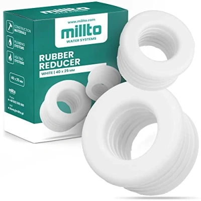 Imagen de Millto™ tubo reductor de goma Push Fit, drenaje, manguito goma, adaptador junta 3 bar, diámetro 40 x 25 mm, color blanco