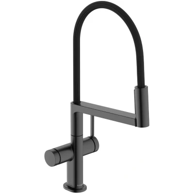 Imagen de hansgrohe Talis Select M54 PowderSpray grifo de cocina con ducha extraíble, SemiPro, 3 tipos chorro, altura del caño 210mm, fregadero, giratorio, cromo negro cepillado, 72861340