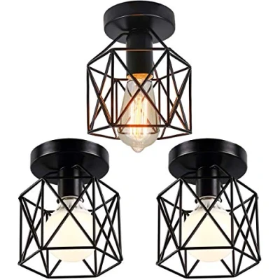 Imagen de iDEGU Juego de 3 luces techo industriales, 15 cm, hierro forjado, color negro, jaula para dormitorio, entrada, café, bar (3 unidades)