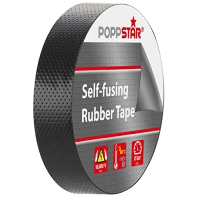 Imagen de POPPSTAR cinta aislante de autofusión universal, eléctrica y sellado, (5 m x 19 mm 0,76 mm), 1 rollo, color negro