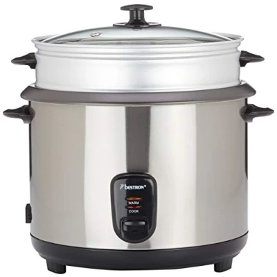 Imagen de Bestron Olla Arrocera Grande con Recipiente de Cocción al Vapor y Función Retención Calor, 2,8 Litros, 1000 Vatios, Acero Inoxidable